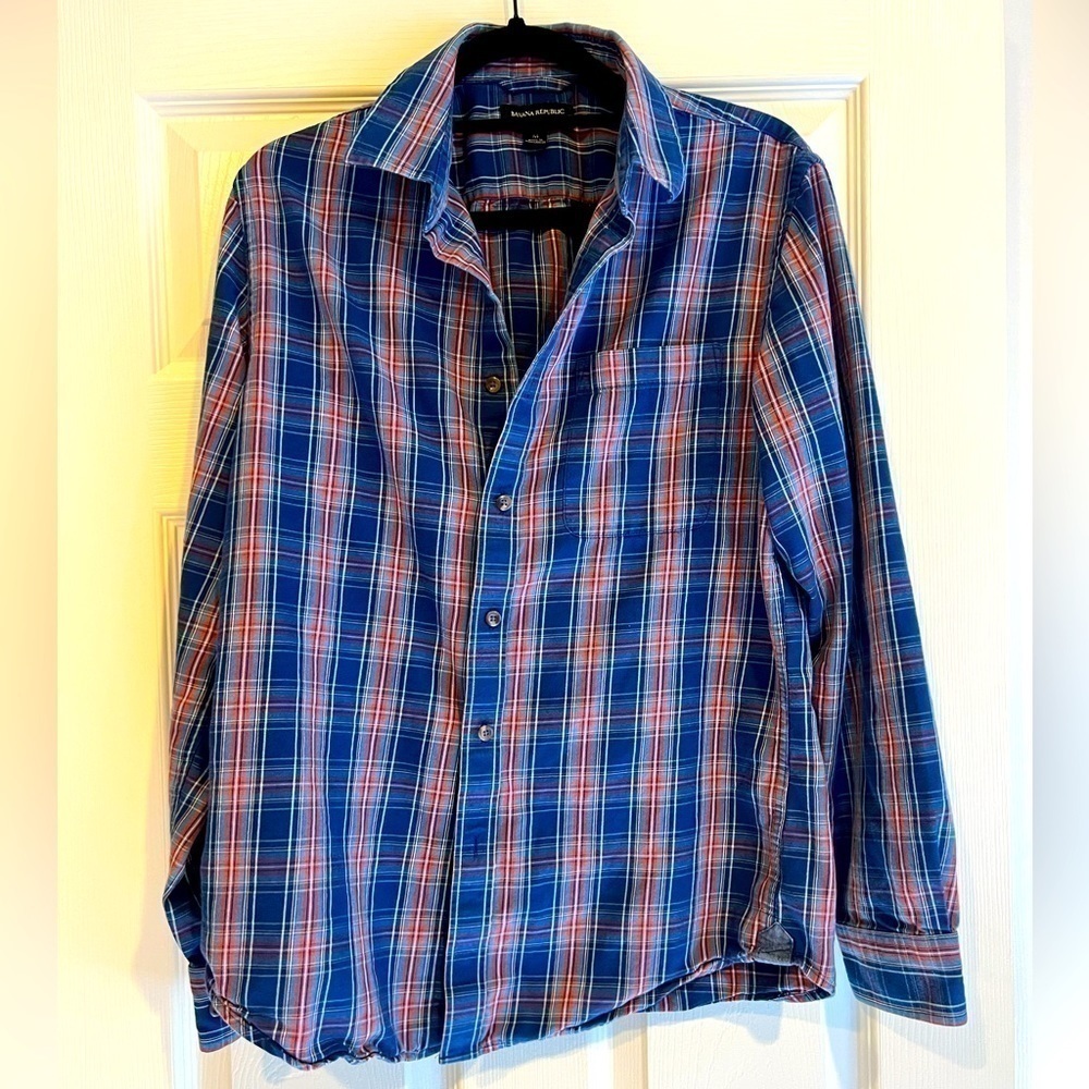BANANA REPUBLIC Mens slim fit blue plaid button down shirt size medium